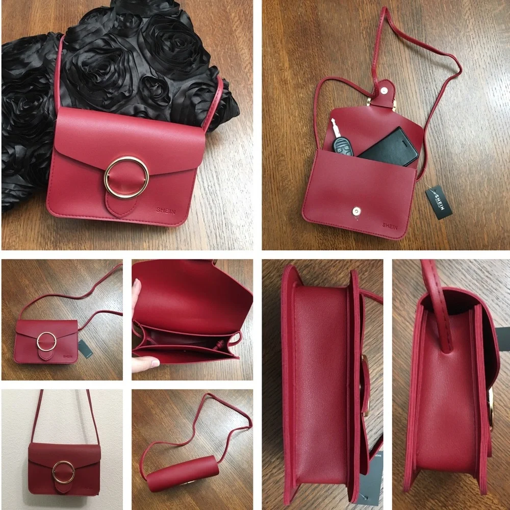 🔴 Small Dark Red Crossbody Shoulder Bag